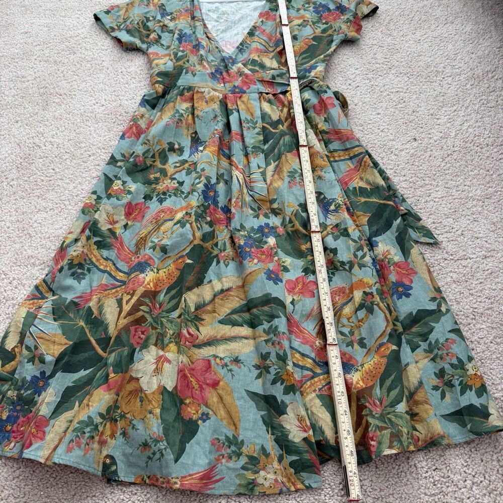 Sezane Tropical Floral Midi Wrap Dress Linen Hawaiian Birds Sz 40 (US 8) Classic - Picture 10 of 12